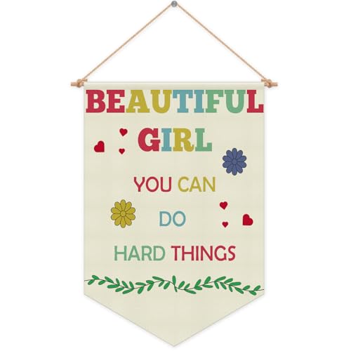 Girls Room Banner Inspirational Wall Hanging Banner Inspirational Quotes Wall Decor for Girls Hanging Pennant Flag Positive Affirmation for kids Playroom Decor Bedroom Christmas Birthday Gift Linen