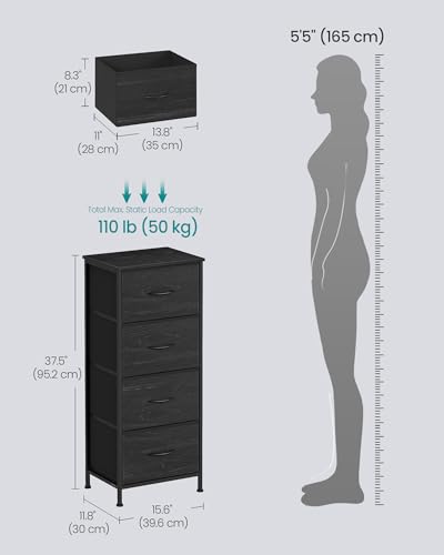 Image of SONGMICS BELLAH Collection - Dresser for Bedroom, Chest of Drawers, Storage Organizer Unit, Closet, Entryway, Steel, 4 Drawers, Modern, Ebony Black ULGS314BE02S