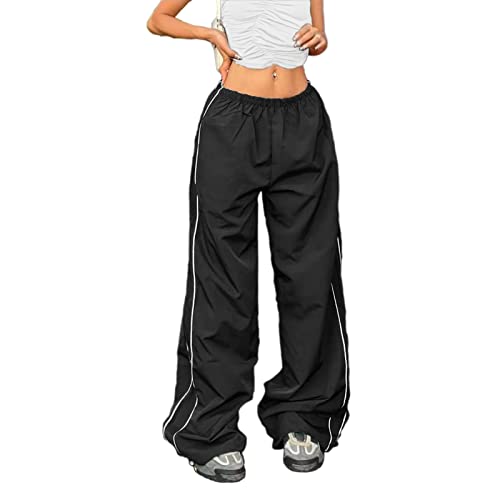 Women's Low Waist Cargo Pants Casual Solid Color Harajuku Vintage Y2K Low Rise Baggy Jogger Relaxed Cinch Pants