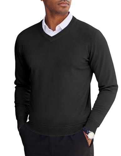 Image of COOFANDY Mens Jumper V Neck Knit Sweater Long Sleeve Winter Jumper Pullover Smart Casual Jumpers Regular Fit Knitwear Black XXL