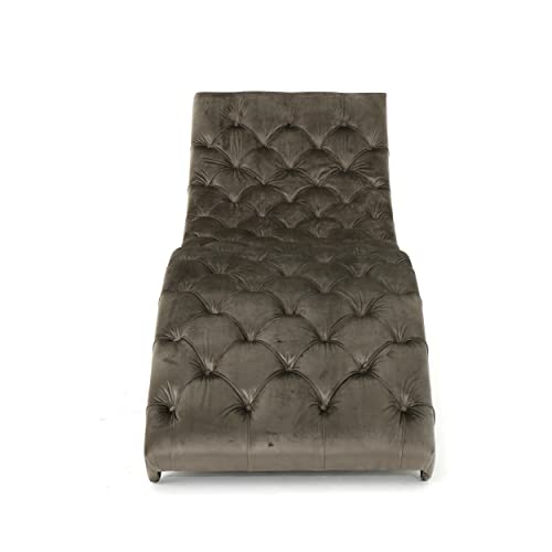 Christopher Knight Home Garret Tufted Velvet Chaise Lounge, Grey / Dark Brown #TOP15