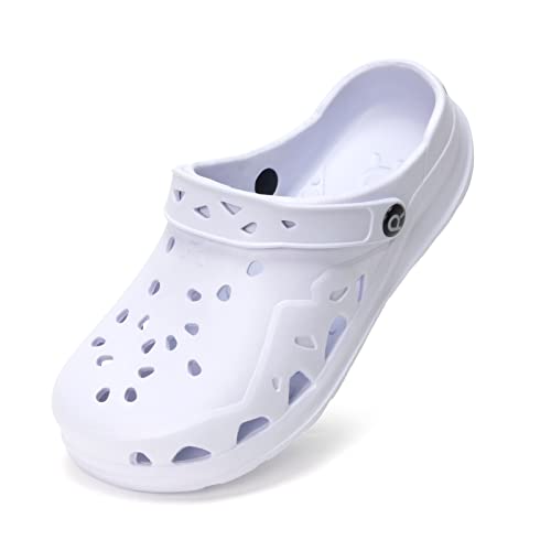 HEVA Adult Womens Garden Clogs,Classic Slippers Slip on Shoes Quick Drying Sport Sandals（7 M US White