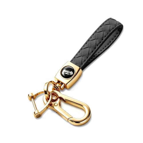 Image of Gkeygo Carabiner Keychain, Universal Heavy Duty Woven Handmade Leather Key Chain, Car Fob Key Keychains with 360 Degree Rotatable Snap Swivel and Anti-Lost D-Ring for Men and Women,Light Gold - Black