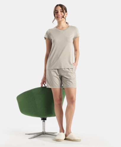 Image of Jockey RX15 Women Super Combed Cotton Yarn Dyed Woven Relaxed Fit Striped Shorts with Side Pockets (Colors & Prints May Vary)