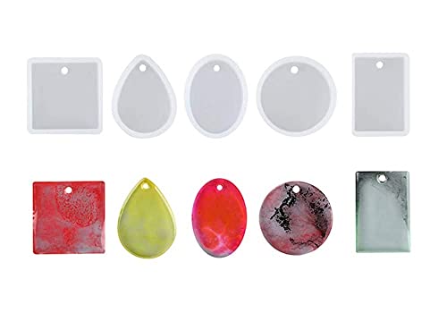 Image of R H LIFESTYLE 5 Shapes Silicone Resin Pendant Jewellery Molds with Hanging Hole Resin Art Mould (5 pcs Pendant Mould)