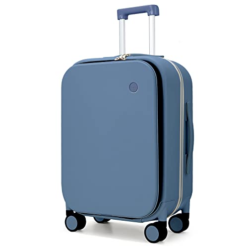 Luggage Suitcase With Spinner Wheels, 24'' Checked Travel Luggage Aluminum Frame Pc Hardside With Tsa Lock & Cover-Sapphire Blue #TOP22