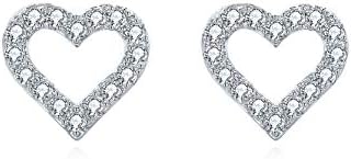 Sterling Silver Stud Earrings, Small Silver Stud Earrings, Hypoallergenic 925 Sterling Silver Heart Earrings, Cubic Zirconia Heart Stud Earrings for Women