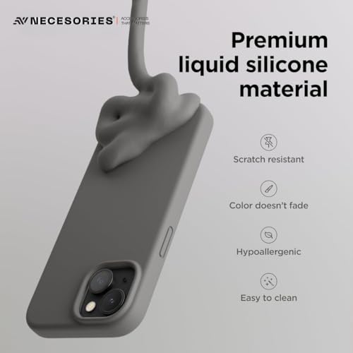 Image of Liquid Silicone Case Compatible for iPhone 13 Grey | Slim Back Cover | Soft Touch Bumper | Shockproof Drop Protection | Microfiber Cloth Inside | Sleek Solid Design
