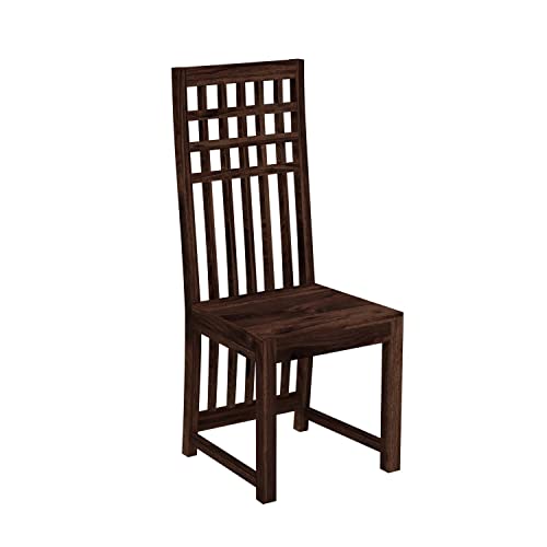 Image of Kuber Wooden Dining Chairs Set of 2 for Kitchen & Dining Room, Two Seats, Solid Sheesham Wood, Walnut Finish