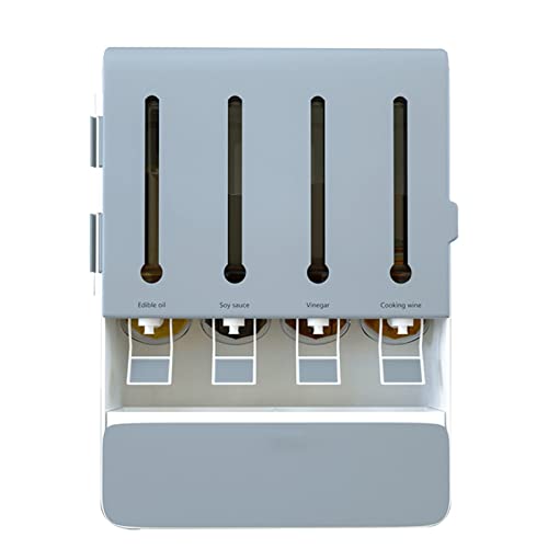 Gewürzregal, Wandhalterung, Gewürzspender, Gewürzregal-Set mit Druckhahn, Gewürzbehälter, hängende Gewürzbehälter-Box, kein Stanzen für Öl, Essig, Salz, Pfeffer-Euter, Sojasauce (grau) Cover