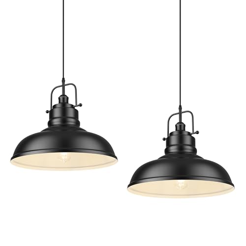 Image of zeyu Black Pendant Lighting, 2 Pack Hanging Kitchen Lights, 1-Light Pendant Light with Metal Dome Shade, Matte Black Finish, 016-1M-2PK BK