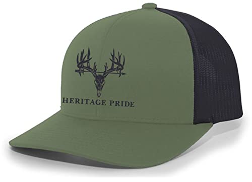 Heritage Pride Deer Skull Antlers Arrow Mens Mesh Back Trucker Hat Baseball Cap Loden/Black