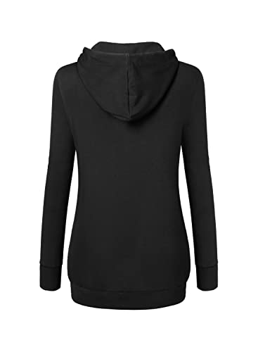 Bulotus Black Sweatshirt for Women 2025,Fashion Long Tunic Hoodies Ladies Slim Fit Mock Neck Hoodies Pullover Solid Long Sleeve Tops Fall Winter Active Running Workout (Black, Medium)