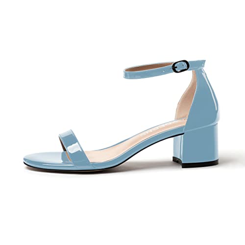 WAYDERNS Women's Patent Ankle Strap Solid Buckle Open Toe Chunky Low Heel Sandals 2 Inch2
