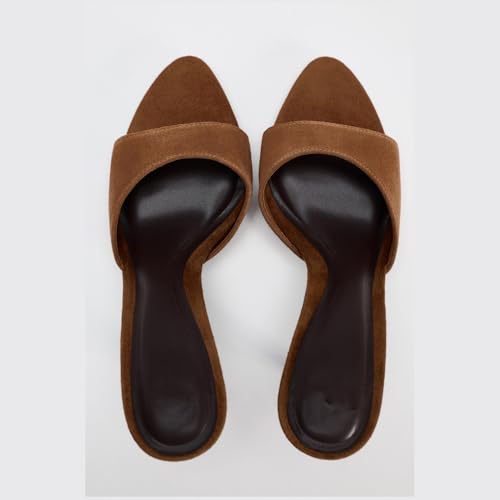 Women's Open Pointed Toe Kitten Heels Mules Suede Leather High Heel Sandals Backless Slip On Stiletto Heels Sandals Dress Party Shoes4