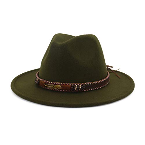 CARRYKT Hommes Femmes Vintage Ethnique Feutre Shallow Fedora Chapeau Chapeau avec Ceinture Boucle Écran Solaire Large Bord Formelle Floppy Trilby Jazz Casquette