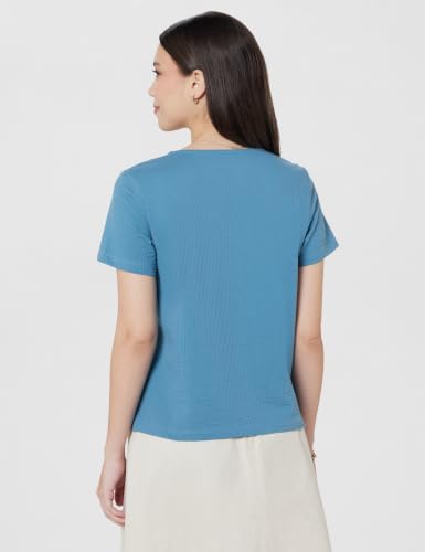 Image of Amazon Brand - Symbol Women's Seer Sucker V-Neck Knit Casual Shirt Top (Button Down | Regular-fit | Stylish) (Available in Plus Sizes)