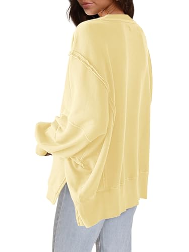 Nirovien Womens Oversized Crewneck Sweatshirt Side Slit Long Sleeve Pullover Slouchy Fit Tops3