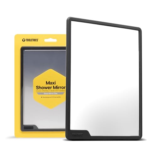 TOOLETRIES Hugo Maxi Shower Mirror - Fogless Shower Mirror for Shaving & Grooming, Larger Viewing Area, Rectangular Design, Removable & Reusable, Easy Installation - Charcoal