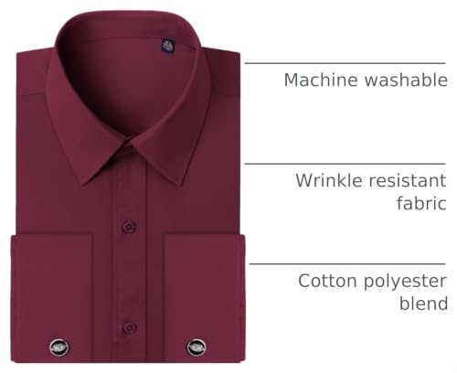 Image of Alimens & Gentle French Cuff Regular Fit Dress Shirts (Cufflink Included) | Office Work,Business Casual,Wedding,Formal Event,Interview,cufflink,Soft,Breathable,Polyester Cotton