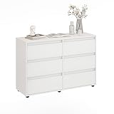 KOMTO Kommode Weiß mit 6 Schubladen – Komodenschrank für Schlafzimmer, Sideboard Wohnzimmer,...
