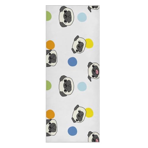 Akiraki ヨガタオル ヨガラグ 滑り止め パグ ドット 水玉 犬柄 ホワイト アニマル ヨガマット 折りたたみ 滑らない 軽量 速乾 吸汗 アウトドア ホットヨガ 収納バッグ付き