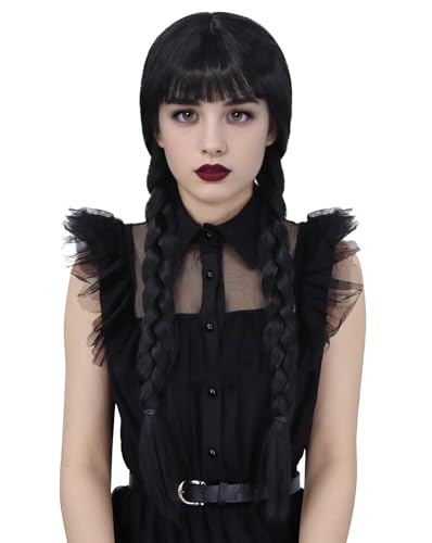 Mildiso Braids Black Wig for Girls Women Gothic Costume Cute Wig for Halloween Costume Long Black Wig with Bangs M086BK1