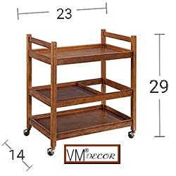 Image of Wooden Wine cart Serving bar Trolley with Wheel And Three shelves Black Finish (23x14x29 inches, Wallnut)