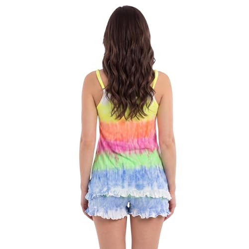 Image of Just Love Women's Tie Dye Pajama Short Set, 100% Cotton Tank and Shorts Sleepwear with Ruffle Detail
