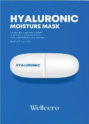 ELT Wellcero Hylaluronic 1 Count 5pcs Korean Face Masks, Anti-Aging Wrinkle Fighting, Deep Collagen Mask, Korean Skin care