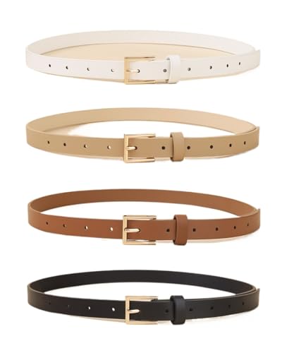 4pcs Women Skinny Leather Belt Thin Waist Belt with Metal Buckle for Pants Jeans Dresses3
