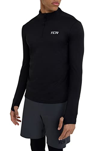 TCA Cloud Fleece 1/4 Zip Maglia Termica da Uomo a Collo Alto con Zip Tasche - Nero, XXL