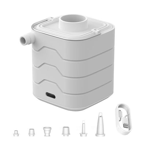 Samuliy Bomba de aire eléctrica | Bomba de aire de viaje con luz LED de camping y 6 boquillas - Bomba infladora pequeña para colchonetas de dormir, cama de aire, anillos de natación, bolsa de vacío