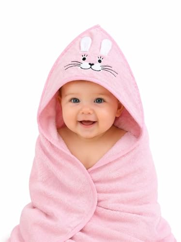 %100 Pamuk Yenidoğan Bebek Kundak Nakışlı Banyo Havlusu Pembe