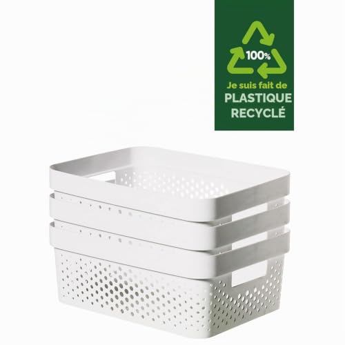 Panier de rangement Curver Infinity Dots 100% recyclé lot de 3 boîtes blanches 11 l