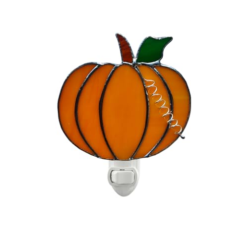 Image of CHEZBABY Stained Glass Night Light Plug into Wall Lamp Decorative Accent Nightlight for Hallway Bedroom Bathroom Kitchen Nature Themed Home Decor for Autumn Thanksgiving Halloween(Pumpkin)