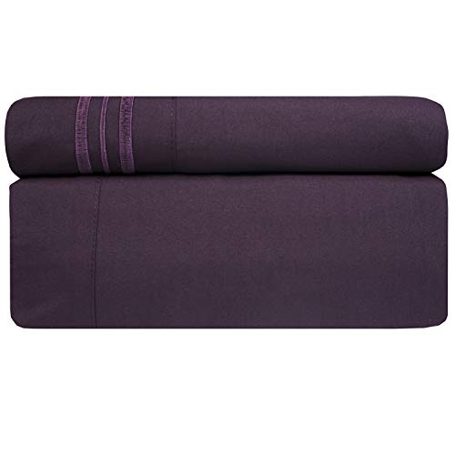 Sweet Home Collection Luxury Bedding Set including Flat, Fitted Sheet, 2 Pillow Cases, Microfiber, Purple, King - Image 2