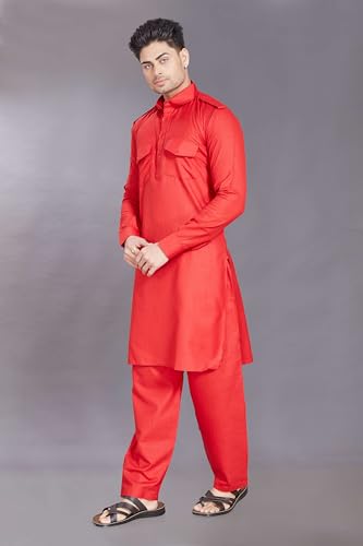 Image of DIVISIVE Men's Cotton Blend Pathani Kurta Pyjama Set