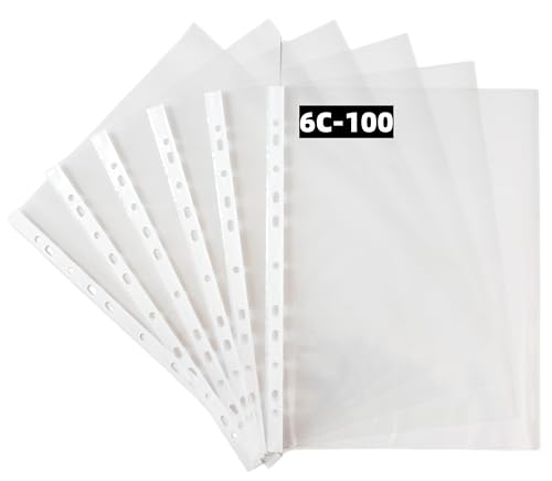 PUTOAHAO 100 Pièces Pochette Plastique A4 Transparente,Pochettes Plastiques Perforées A4 en PP(0.06 mm,60 microns),Format DINA4,20-30 Feuilles,11 Trou pour 2/3/4...