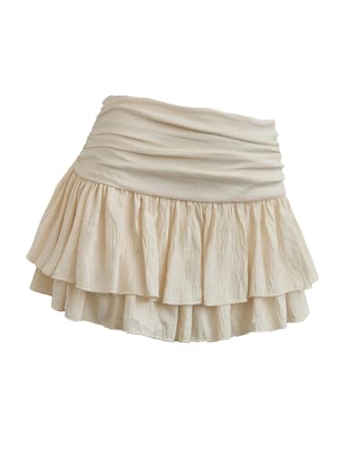 SweatyRocks Women's Y2K Layered Ruffle Skirt Low Waist Ruched A Line Flared Short Skirts