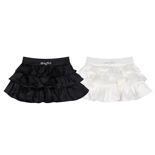 Y2k Satin Mini Skirt Ruffle Hem Shoujo Skirt Cute Pleated Skirts A Line High Waised Mini Dress2