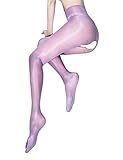 KFFYEYE Sheer Pantyhose High Waist Shiny Silk Stockings,Ultra Shimmery Plus Footed Tights0805(30D Pink)