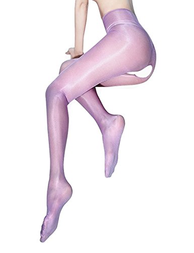 KFFYEYE Sheer Pantyhose High Waist Shiny Silk Stockings,Ultra Shimmery Plus Footed Tights0805(30D Pink)