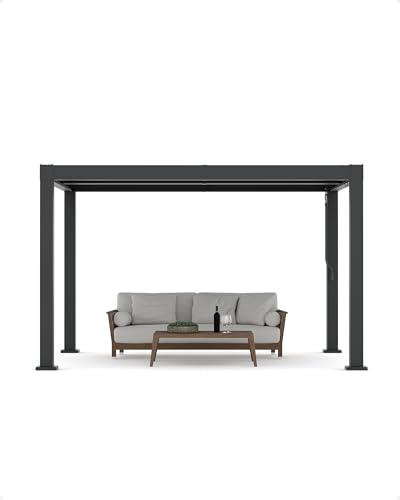 Image of Garveelife All-Aluminum Louvered Pergola 10 ft x 12 ft, Outdoor Pergola with Adjustable Louvered Roof, Reinforced Aluminum Frame, Integrated Drainage System, Hardtop Gazebo for Patio, Deck, Gray