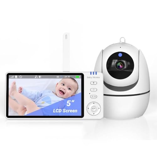 5 Inch HD Baby Camera Monitor with Night Vision, Wireless Smart Monitoring, Sound Detection & Secure 2.4GHz FHSS - Indoor Security Camera for Home, No WiFi Needed