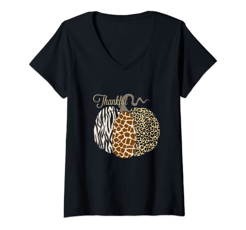 Mujer Calabaza Agradecida Safari Animal Print Para Hombres Mujeres Niños Camiseta Cuello V