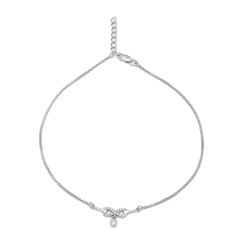 Image of ZAVYA 925 Sterling Silver Cubic Zirconia Infinity Rhodium Plating Chain Anklet (Single) | Gift for Women & Girls | 1 Year Plating Warranty