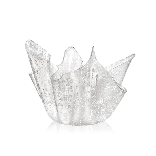 iPLEX Design Jarrón Drapegi Encaje Leavers de cristal acrílico, drapeado a mano, fabricado en Italia, transparente, 45 x 45 x 29 cm