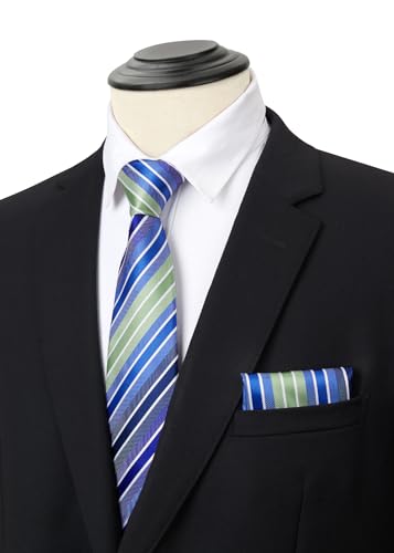 Image of HISDERN Mens Ties Set Stripe Plaid Ties for Men and Pocket Square Cufflinks Formal Silk Necktie Wedding Business