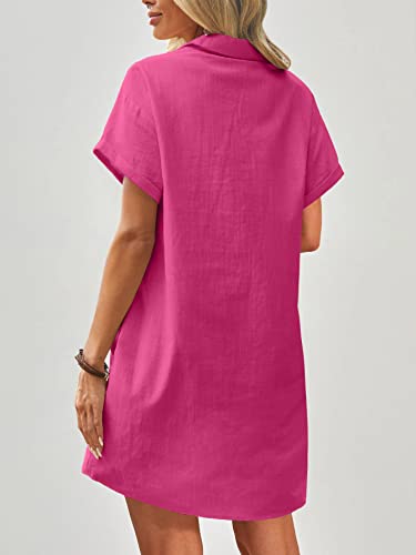 Image of Zeagoo Womens Cotton Shirt Dress Summer Casual Short Sleeve Button Down Beach Cover Up Shirts with Pockets